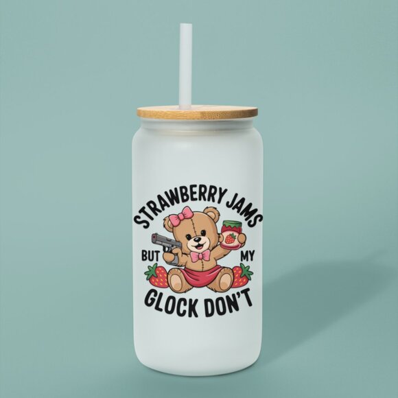 Strawberry Jams Mug, But My Glock Don’t, Iced Coffee Tumbler, Funny Bear Cup - Picture 7 of 7